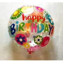 Фольгированный przejrzysta okrągła kula  "Happy birthday" kwiaty