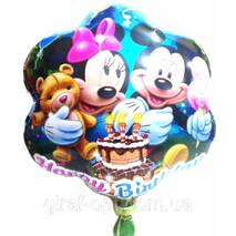 Шар jest figurowy w formie kwiatu "Z Urodzinami od Mini i Мики"