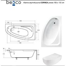 Kąpiel Cornea 150х100 prawa Besco PMD Piramida акриловая asymetryczna