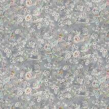 Dekoracyjna tkanka beżowy kwiatowy wzór z ptakami na popielatym tle Hiszpania 84663v4