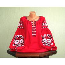 Koszula haftowana z czerwony lnu pracy ręcznej