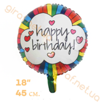 Balon фольгированный jest okrągły 18″, Happy Birthday (tęcza). S - 121