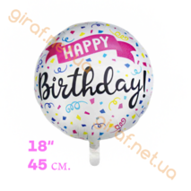 Balon фольгированный jest okrągły 18″, Happy Birthday (Confetti). S - 110