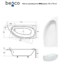 Kąpiel Mini 150х70 prawa Besco PMD Piramida акриловая asymetryczna