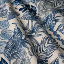 Uliczna tkanka z dużymi tropikalnymi liśćmi niebiesko - błękitnego koloru 160см 84641v5