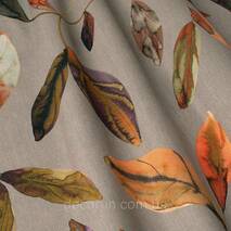 Dekoracyjna tkanka liście zielona brunatna i pomarańczowa na szarym tle Hiszpania 280см88261v8