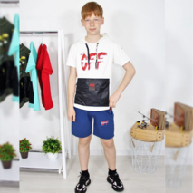 Letni nastolatkowy kostium (koszulka i szorty) chłopaczkowi 122-140 wzrost