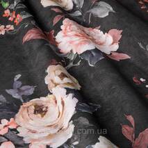 Dekoracyjna tkanka w drobne wyblakłe kwiatki bordowych róż na czarnym Hiszpania 400342v‎83433v1