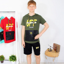 Letni nastolatkowy kostium (koszulka i szorty) chłopaczkowi 122-140 wzrost