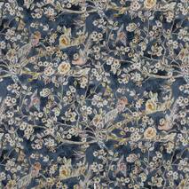 Dekoracyjna tkanka beżowy kwiatowy wzór na niebieskim tle bawełna 84662v1
