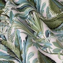 Dekoracyjna tkanka z teflonem impregnowaniem tropikalne liście oliwnego koloru 180см 88319v3