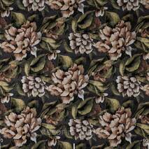 Dekoracyjna tkanka brunatne kwiaty z liśćmi na zielonym tle Hiszpania 87872v6