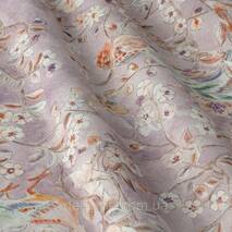 Dekoracyjna tkanka beżowy kwiatowy wzór z ptakami na bzowym tle 280см 84660v3