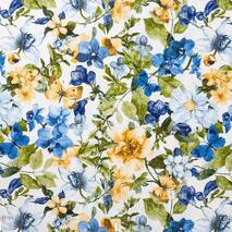 Dekoracyjna tkanka niebieskie i żółte motyle w kolorach akwarela 280см лонета 88341v2