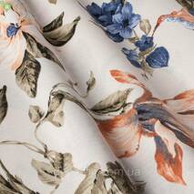 Dekoracyjna tkanka z drobną kolibri co zapyla duże tropikalne kwiaty śmietankowego koloru Turcja 83575v59