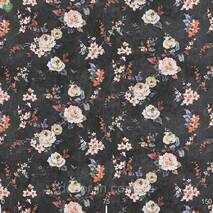Dekoracyjna tkanka w drobne wyblakłe kwiatki bordowych róż na czarnym Hiszpania 400342v‎83433v1