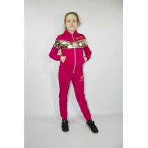 Sportowy trykotażowy kostium dla dziewczynki z wstawką złoto,140-146  wzrost, Ukraina.