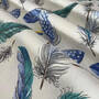 Декоративная ткань синие перья на светло-сером фоне 180см тефлон 88456v7
